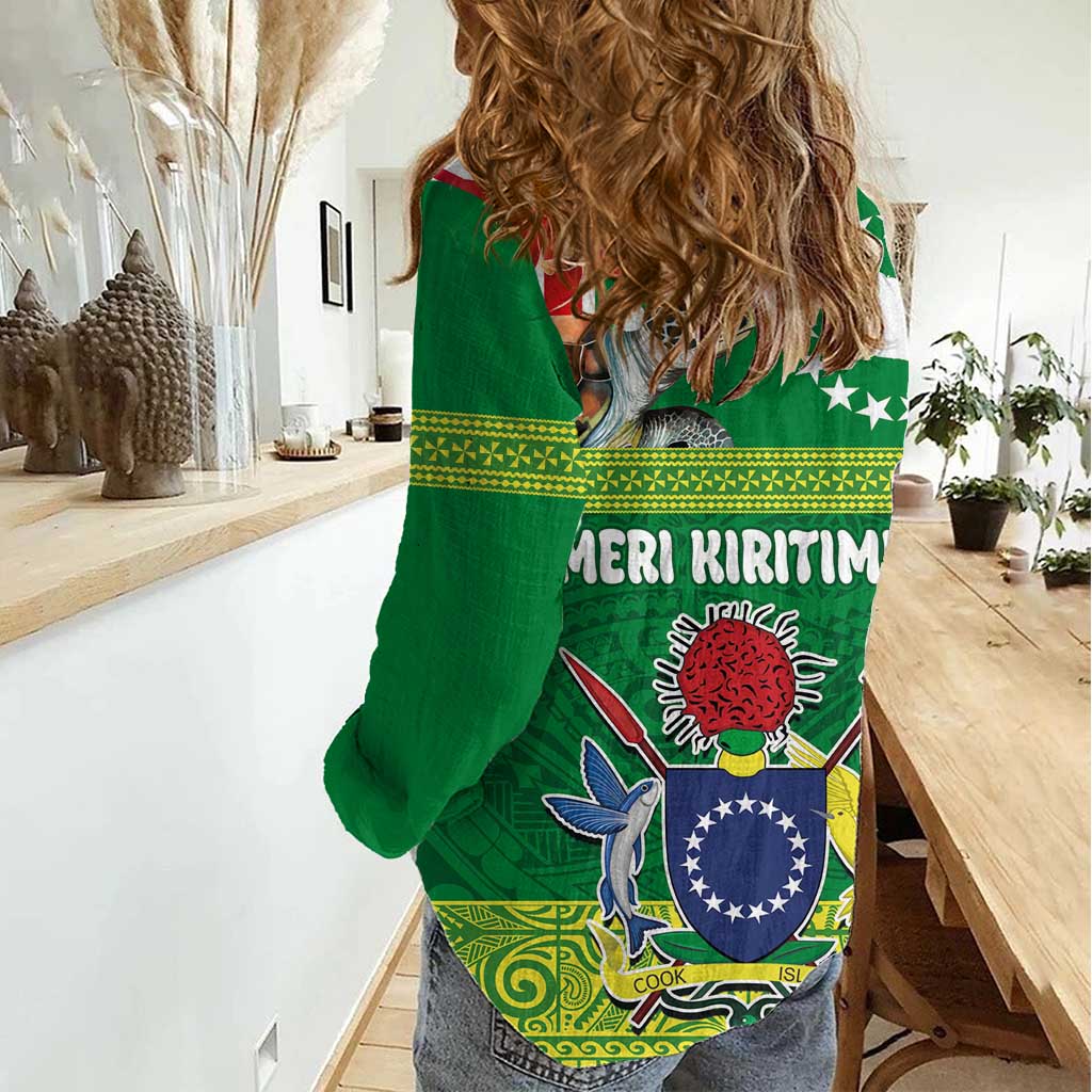 Cook Islands Meri Kiritimiti Women Casual Shirt Christmas Turtle - Cooks Islands Emblems and Polynesian Art Pattern LT03 - Polynesian Pride