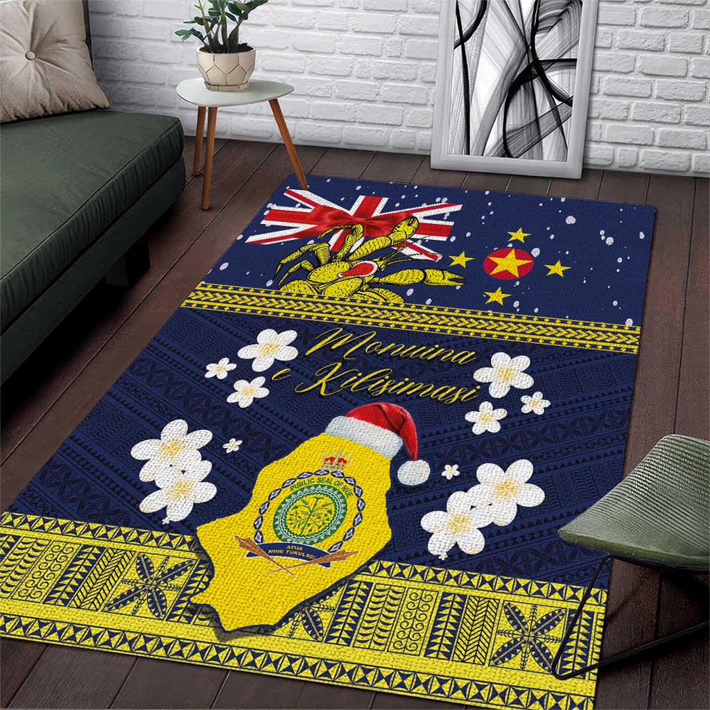 Niue Monuina e Kilisimasi Area Rug Christmas Uga - Niue Map and Emblem with Hiapo Art Pattern LT03 Yellow - Polynesian Pride
