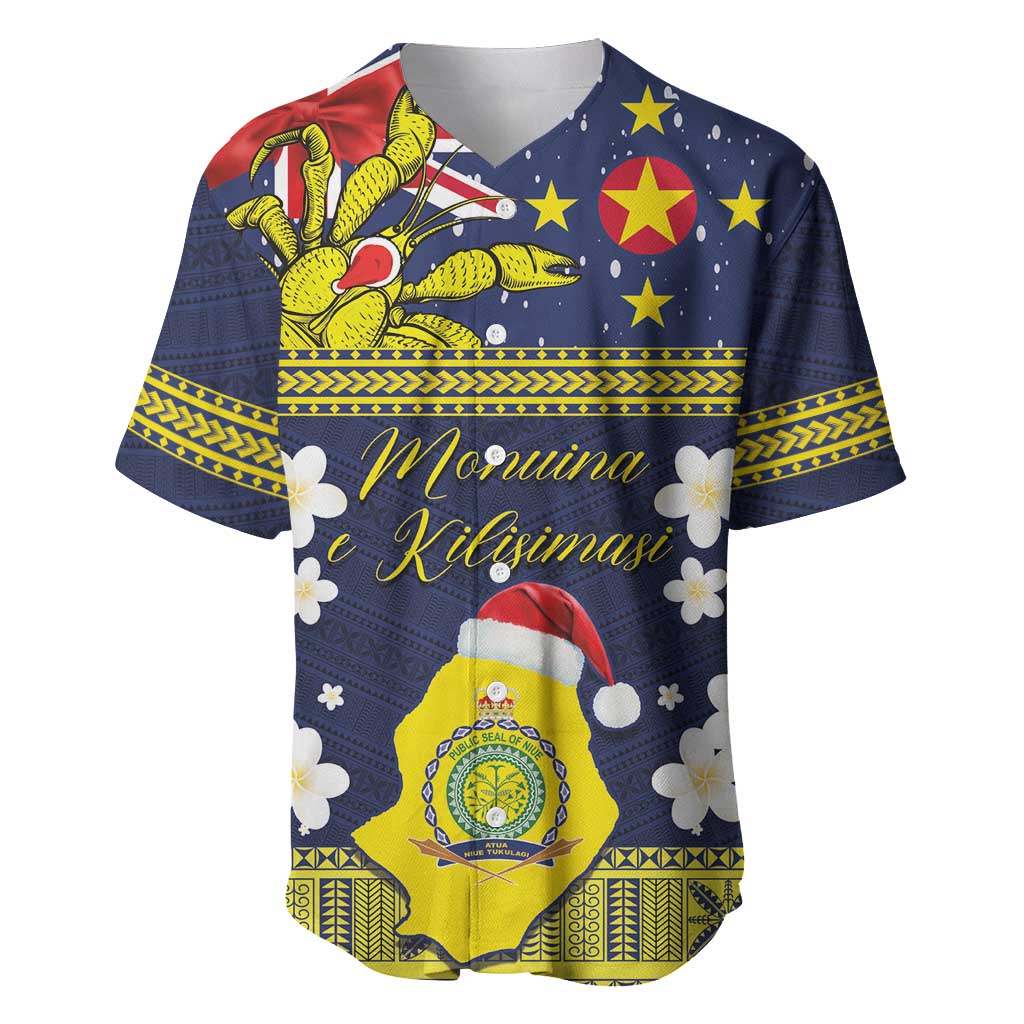 Niue Monuina e Kilisimasi Baseball Jersey Christmas Uga - Niue Map and Emblem with Hiapo Art Pattern LT03 Yellow - Polynesian Pride