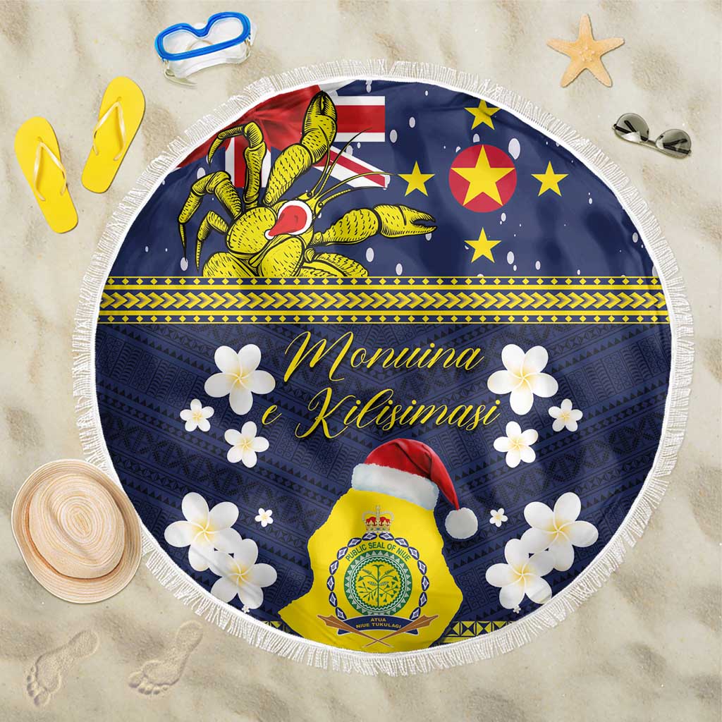 Niue Monuina e Kilisimasi Beach Blanket Christmas Uga - Niue Map and Emblem with Hiapo Art Pattern LT03 One Size 150cm Yellow - Polynesian Pride
