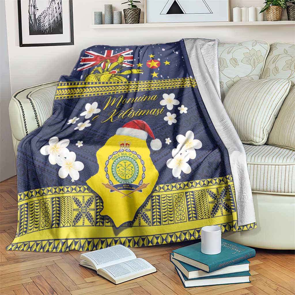 Niue Monuina e Kilisimasi Blanket Christmas Uga - Niue Map and Emblem with Hiapo Art Pattern LT03 Yellow - Polynesian Pride