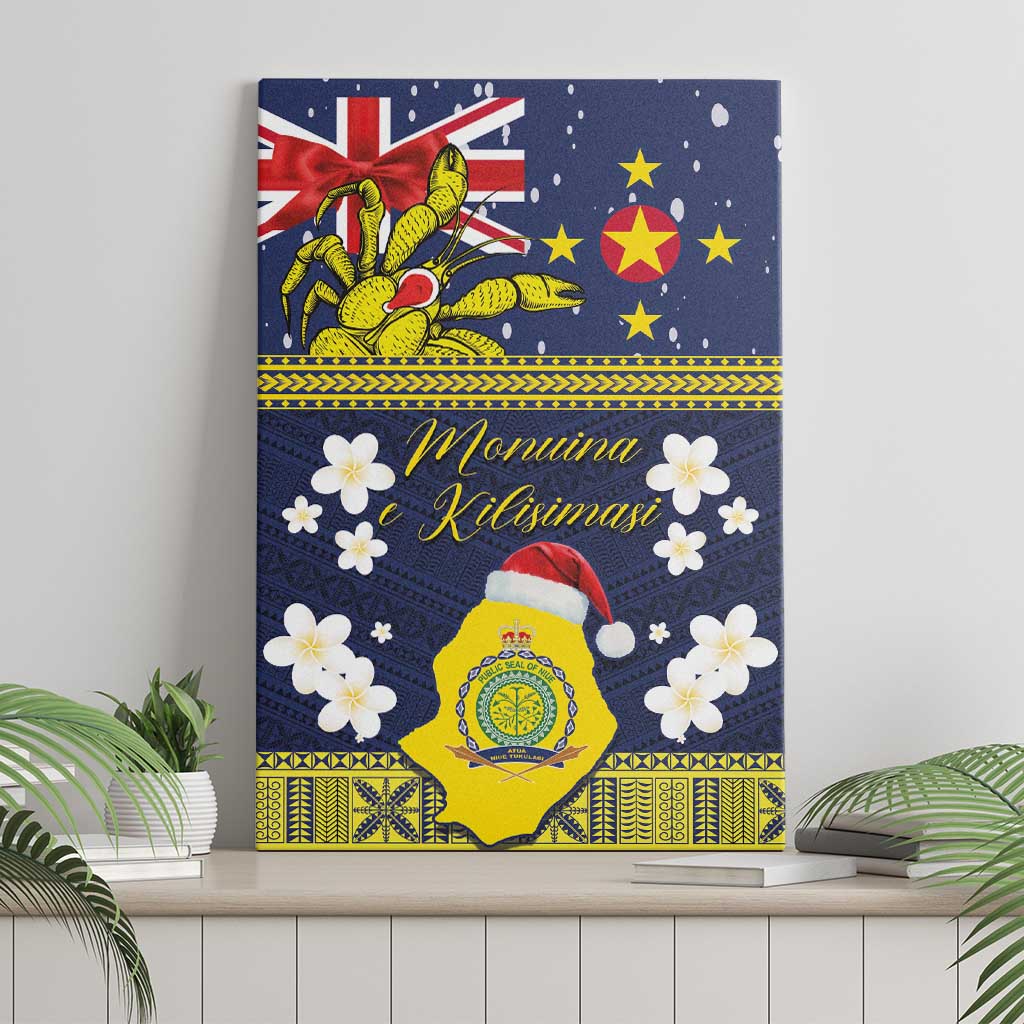 Niue Monuina e Kilisimasi Canvas Wall Art Christmas Uga - Niue Map and Emblem with Hiapo Art Pattern LT03 - Polynesian Pride