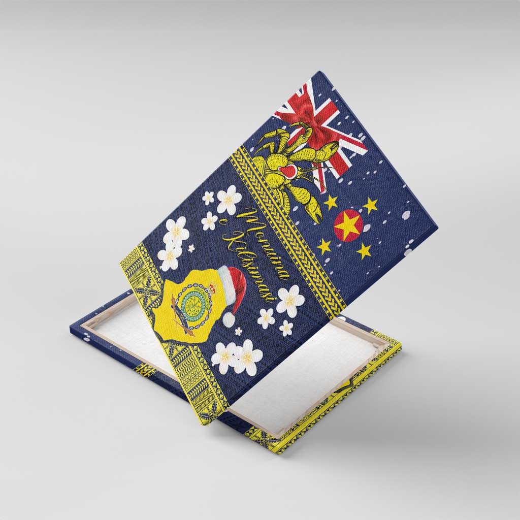 Niue Monuina e Kilisimasi Canvas Wall Art Christmas Uga - Niue Map and Emblem with Hiapo Art Pattern LT03 With Frame Yellow - Polynesian Pride