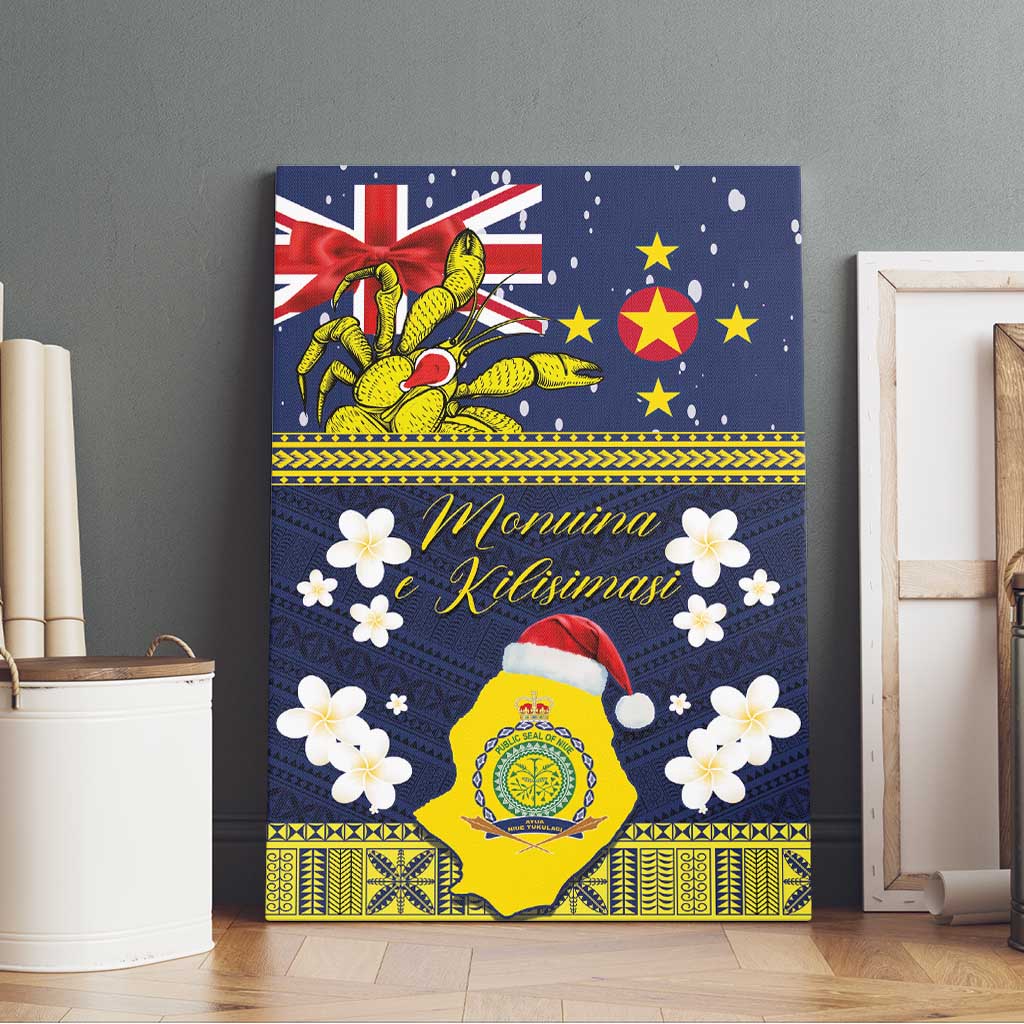 Niue Monuina e Kilisimasi Canvas Wall Art Christmas Uga - Niue Map and Emblem with Hiapo Art Pattern LT03 - Polynesian Pride