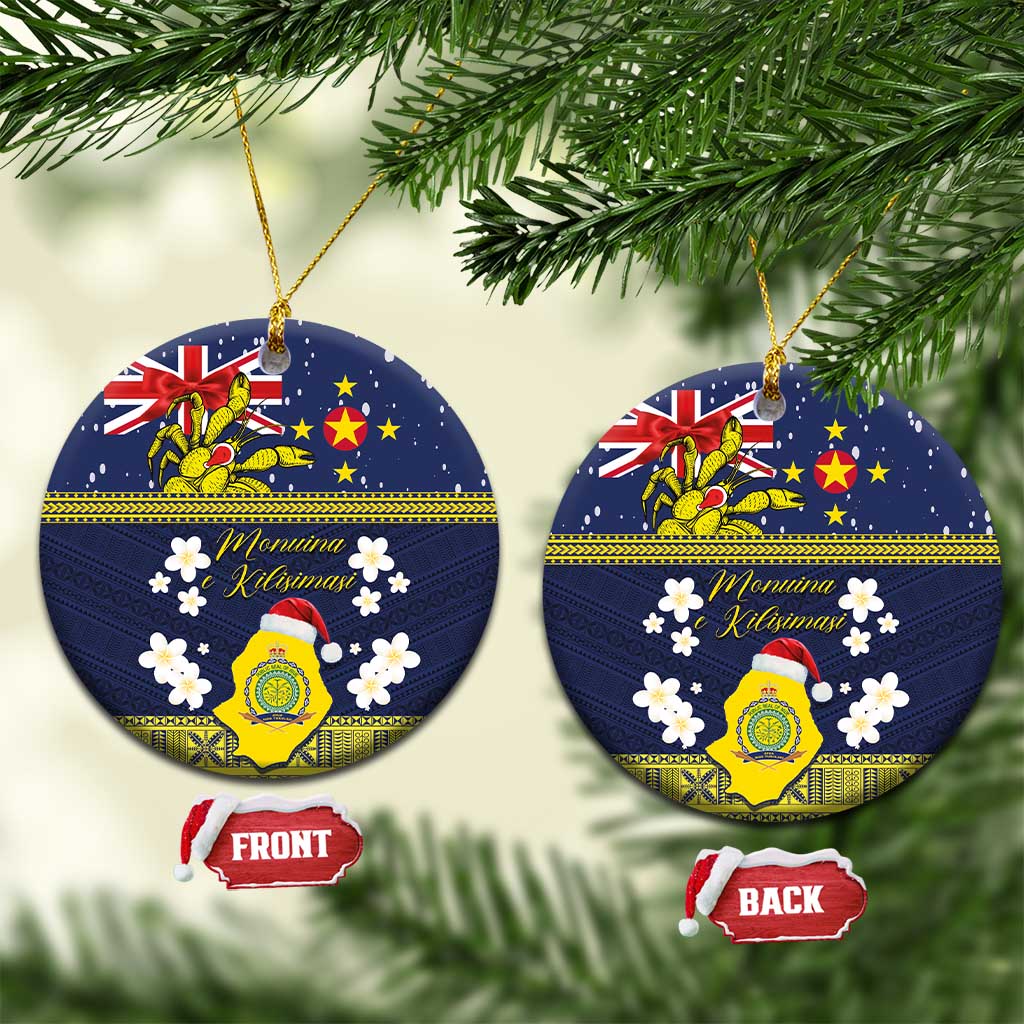 Niue Monuina e Kilisimasi Ceramic Ornament Christmas Uga - Niue Map and Emblem with Hiapo Art Pattern LT03 Circle Yellow - Polynesian Pride