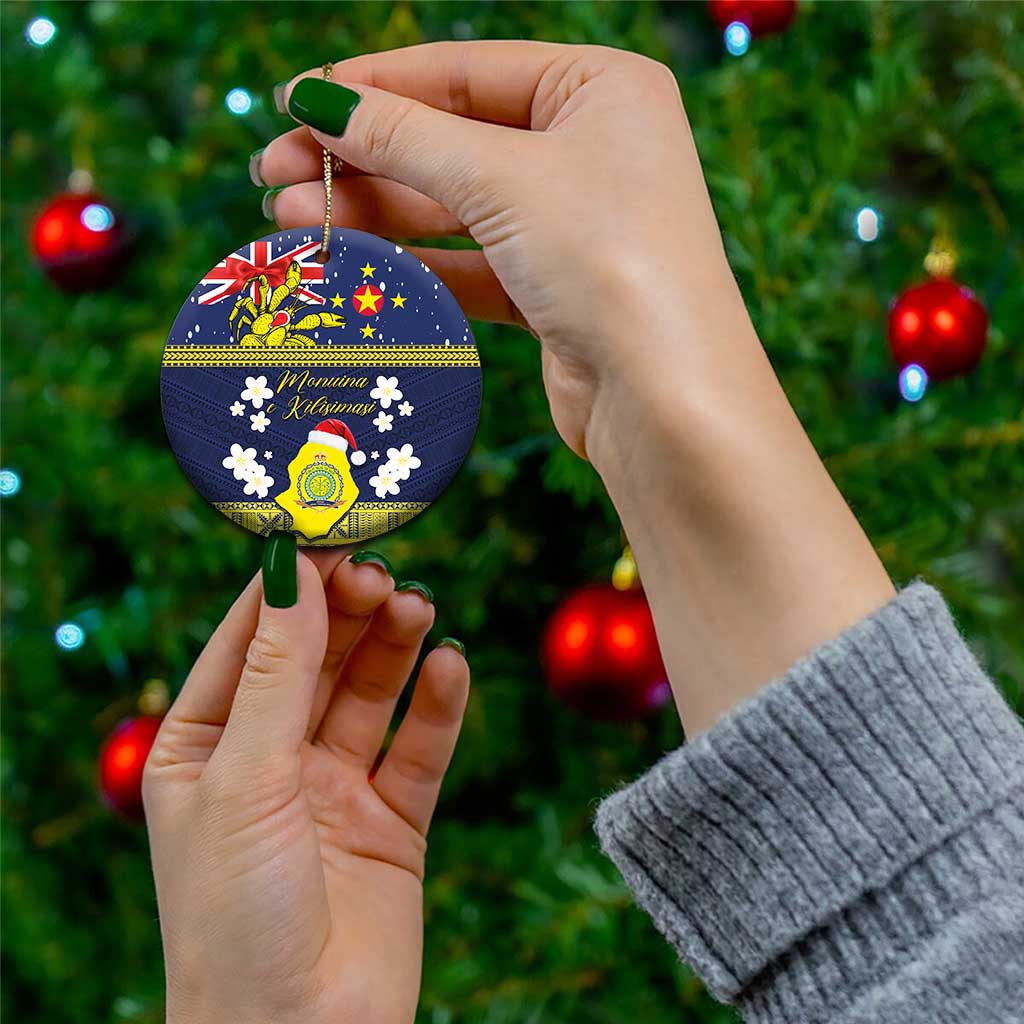 Niue Monuina e Kilisimasi Ceramic Ornament Christmas Uga - Niue Map and Emblem with Hiapo Art Pattern LT03 - Polynesian Pride