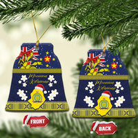 Niue Monuina e Kilisimasi Ceramic Ornament Christmas Uga - Niue Map and Emblem with Hiapo Art Pattern LT03 Bell Flake Yellow - Polynesian Pride