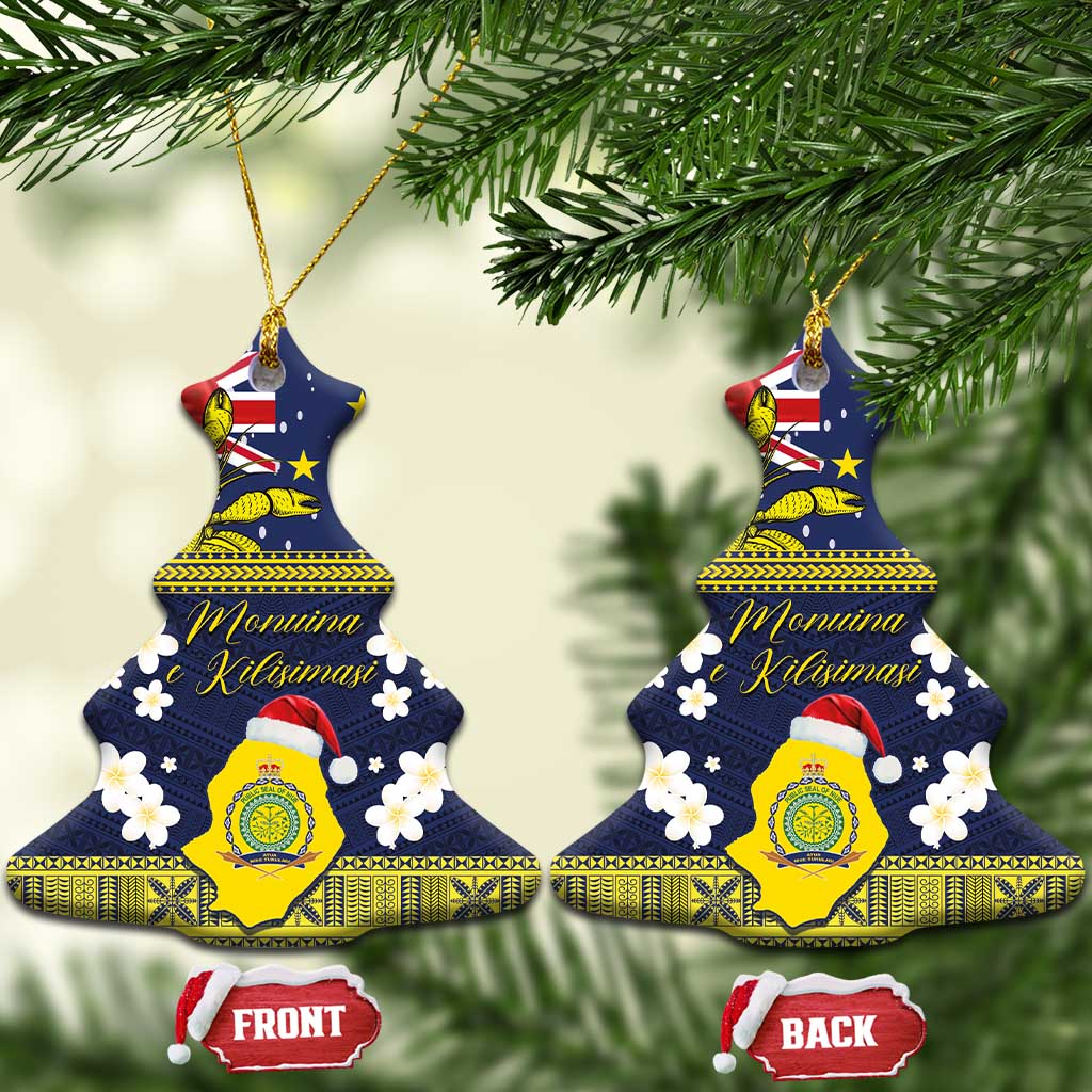 Niue Monuina e Kilisimasi Ceramic Ornament Christmas Uga - Niue Map and Emblem with Hiapo Art Pattern LT03 Christmas Tree Yellow - Polynesian Pride