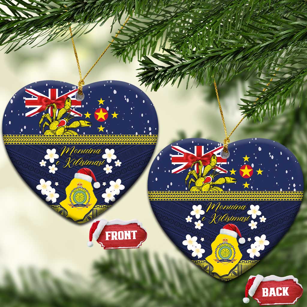 Niue Monuina e Kilisimasi Ceramic Ornament Christmas Uga - Niue Map and Emblem with Hiapo Art Pattern LT03 Heart Yellow - Polynesian Pride