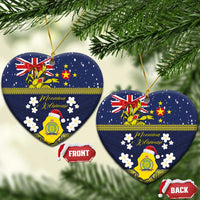 Niue Monuina e Kilisimasi Ceramic Ornament Christmas Uga - Niue Map and Emblem with Hiapo Art Pattern LT03 Heart Yellow - Polynesian Pride