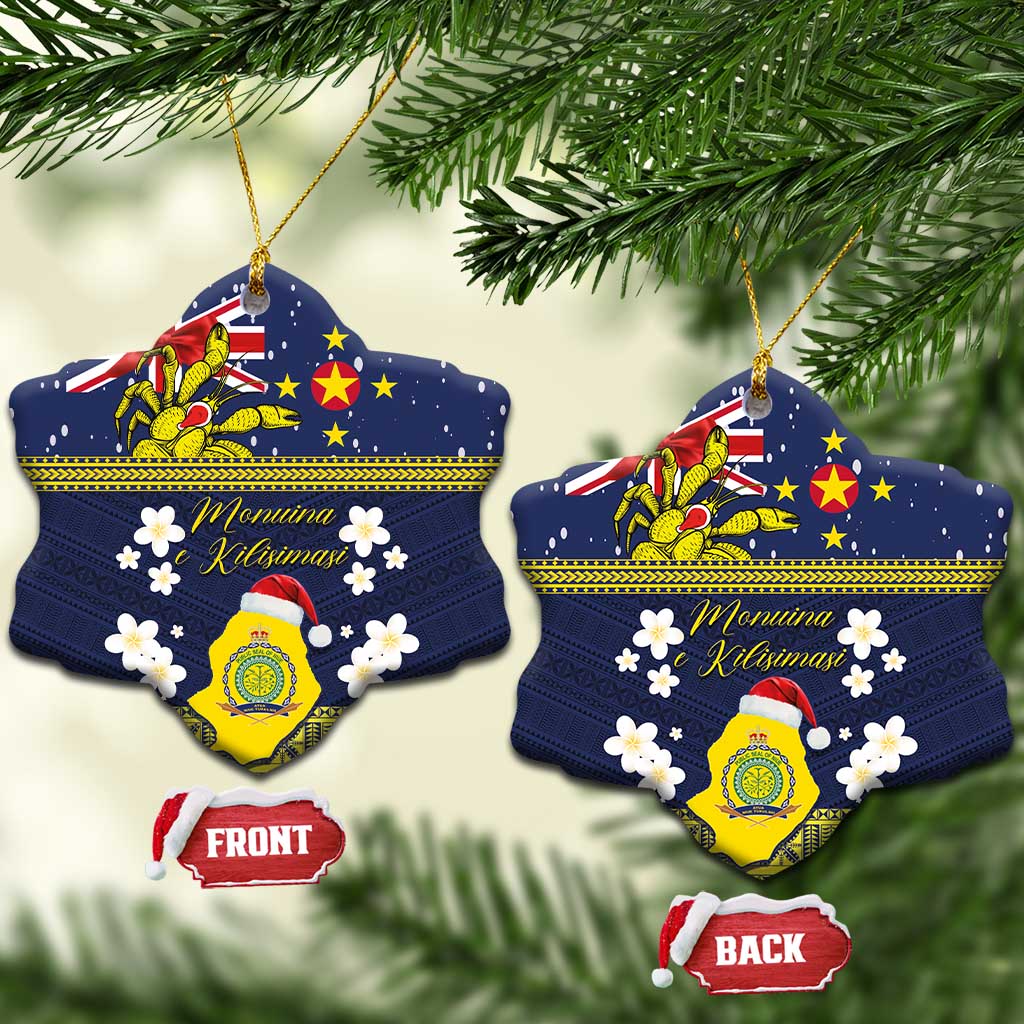 Niue Monuina e Kilisimasi Ceramic Ornament Christmas Uga - Niue Map and Emblem with Hiapo Art Pattern LT03 Snow Flake Yellow - Polynesian Pride