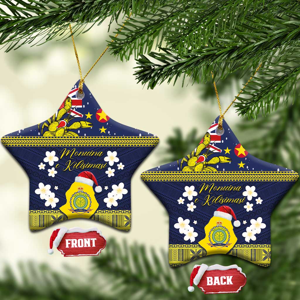 Niue Monuina e Kilisimasi Ceramic Ornament Christmas Uga - Niue Map and Emblem with Hiapo Art Pattern LT03 Star Yellow - Polynesian Pride