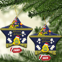 Niue Monuina e Kilisimasi Ceramic Ornament Christmas Uga - Niue Map and Emblem with Hiapo Art Pattern LT03 Star Yellow - Polynesian Pride
