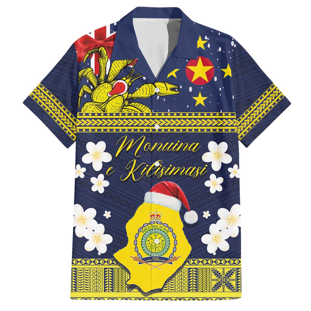 Niue Monuina e Kilisimasi Hawaiian Shirt Christmas Uga - Niue Map and Emblem with Hiapo Art Pattern LT03 Yellow - Polynesian Pride