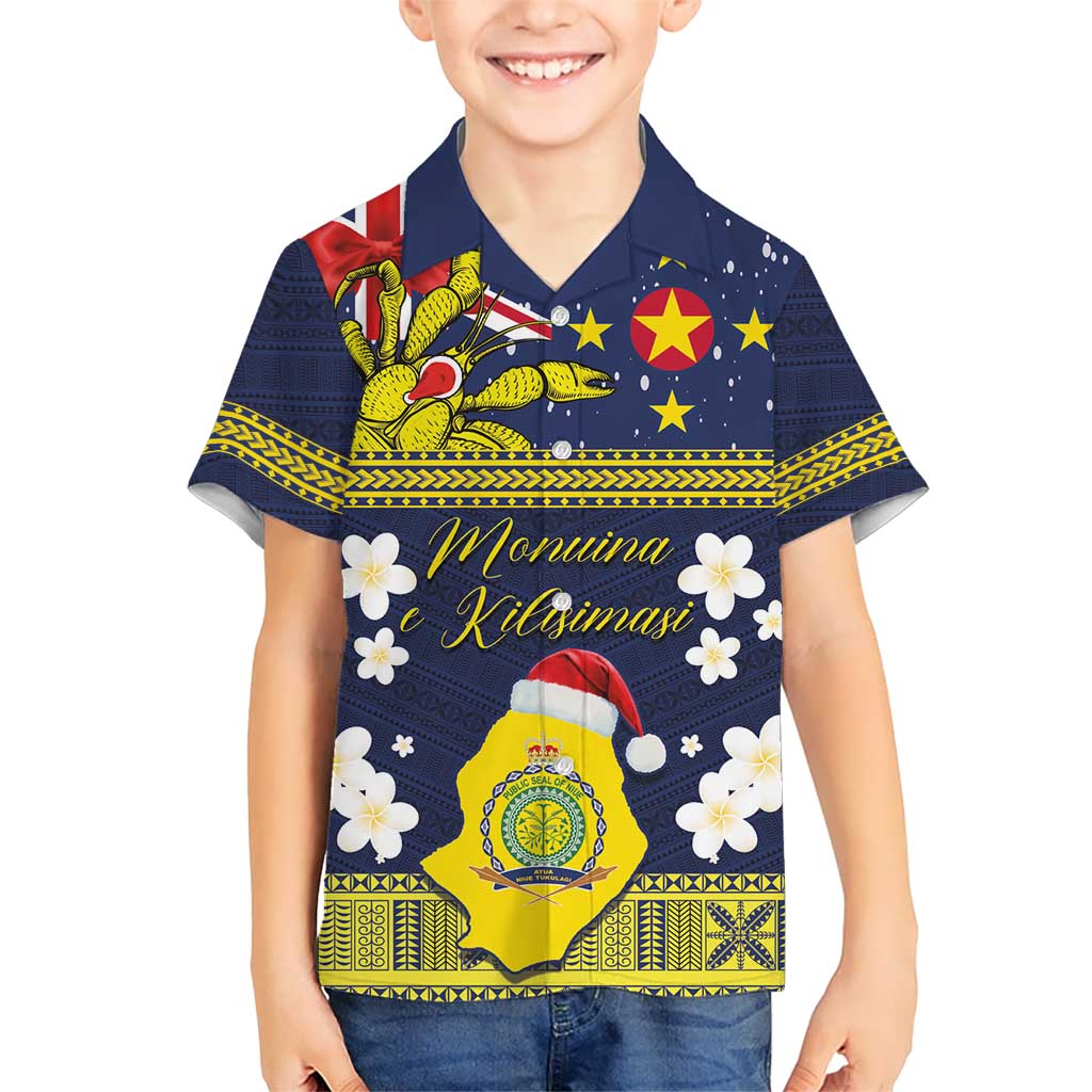 Niue Monuina e Kilisimasi Kid Hawaiian Shirt Christmas Uga - Niue Map and Emblem with Hiapo Art Pattern LT03 Kid Yellow - Polynesian Pride