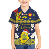 Niue Monuina e Kilisimasi Kid Hawaiian Shirt Christmas Uga - Niue Map and Emblem with Hiapo Art Pattern LT03 Kid Yellow - Polynesian Pride