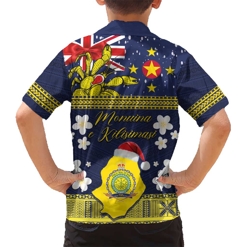 Niue Monuina e Kilisimasi Kid Hawaiian Shirt Christmas Uga - Niue Map and Emblem with Hiapo Art Pattern LT03 - Polynesian Pride