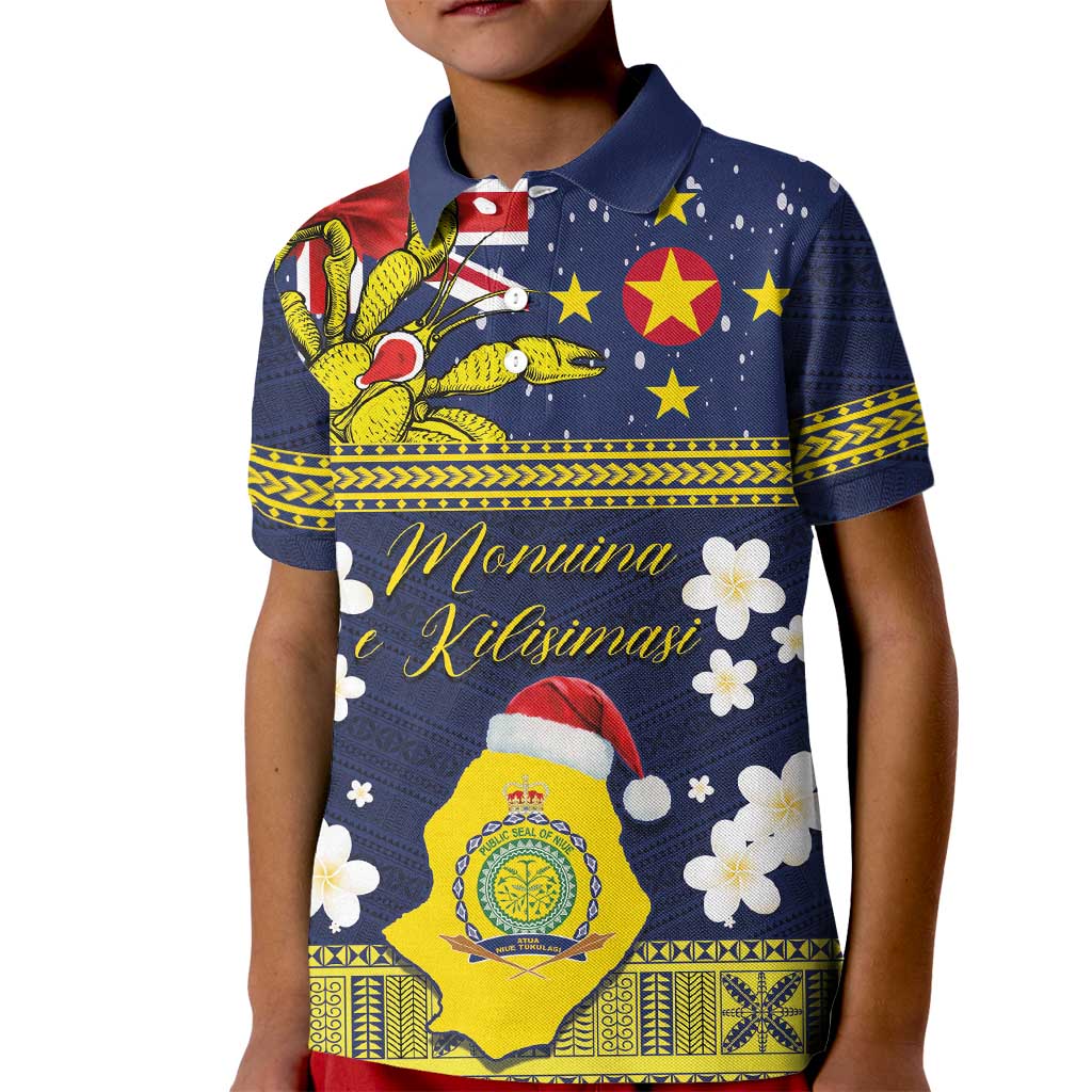 Niue Monuina e Kilisimasi Kid Polo Shirt Christmas Uga - Niue Map and Emblem with Hiapo Art Pattern LT03 Kid Yellow - Polynesian Pride