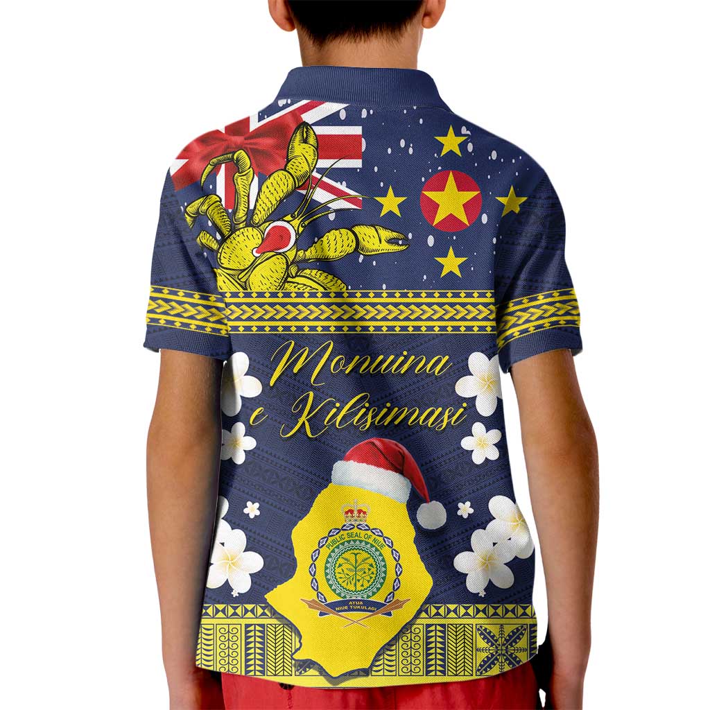 Niue Monuina e Kilisimasi Kid Polo Shirt Christmas Uga - Niue Map and Emblem with Hiapo Art Pattern LT03 - Polynesian Pride