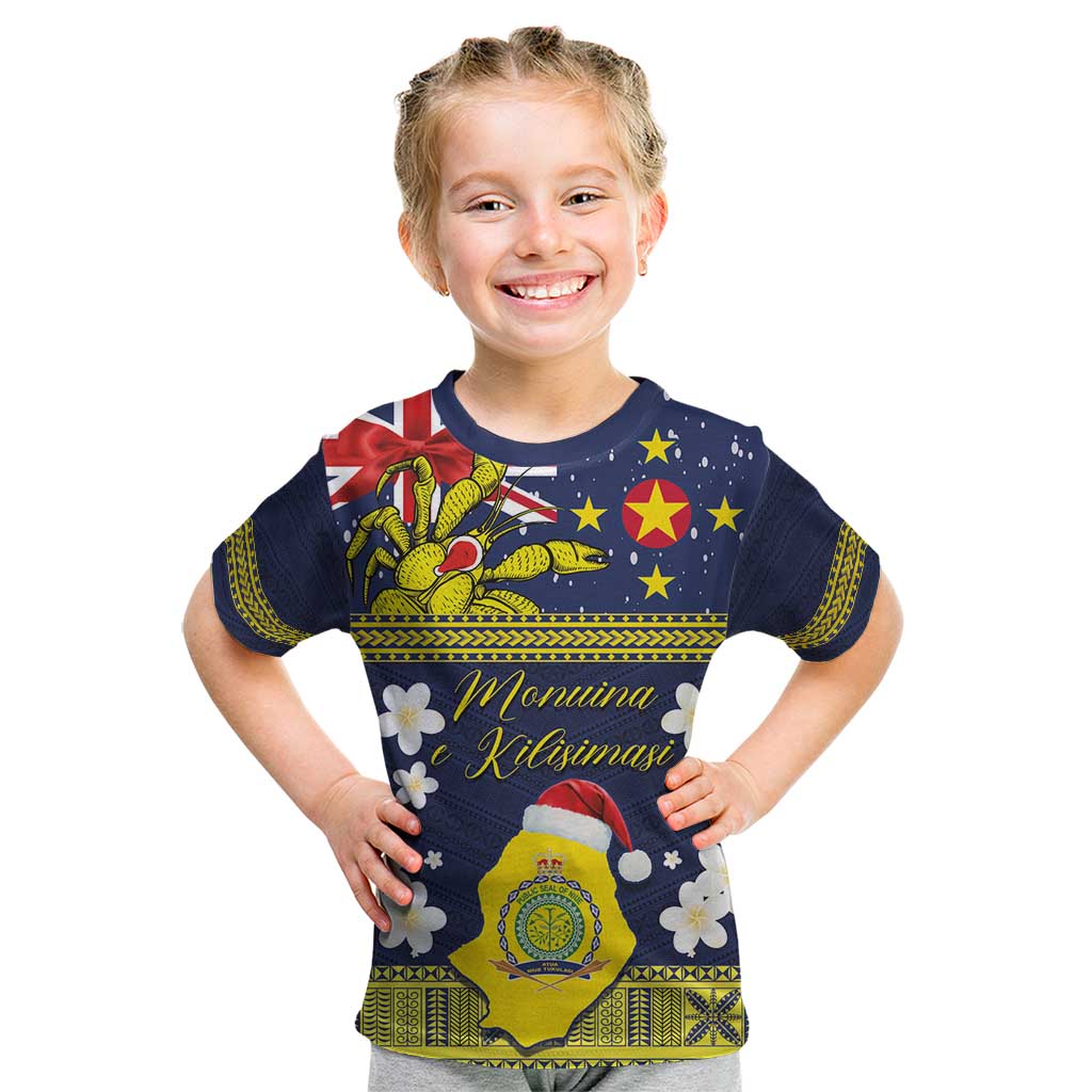 Niue Monuina e Kilisimasi Kid T Shirt Christmas Uga - Niue Map and Emblem with Hiapo Art Pattern LT03 Yellow - Polynesian Pride