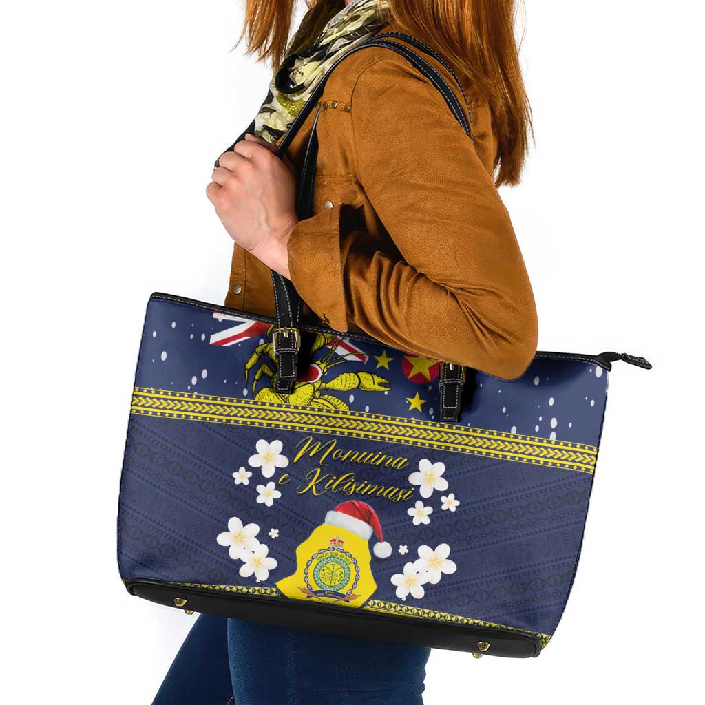 Niue Monuina e Kilisimasi Leather Tote Bag Christmas Uga - Niue Map and Emblem with Hiapo Art Pattern LT03 Yellow - Polynesian Pride