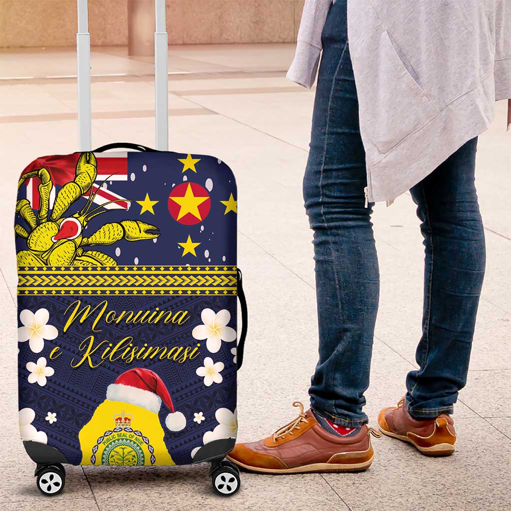 Niue Monuina e Kilisimasi Luggage Cover Christmas Uga - Niue Map and Emblem with Hiapo Art Pattern LT03 Yellow - Polynesian Pride