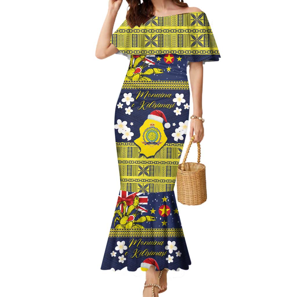 Niue Monuina e Kilisimasi Mermaid Dress Christmas Uga - Niue Map and Emblem with Hiapo Art Pattern LT03 Women Yellow - Polynesian Pride