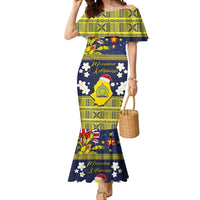 Niue Monuina e Kilisimasi Mermaid Dress Christmas Uga - Niue Map and Emblem with Hiapo Art Pattern LT03 Women Yellow - Polynesian Pride