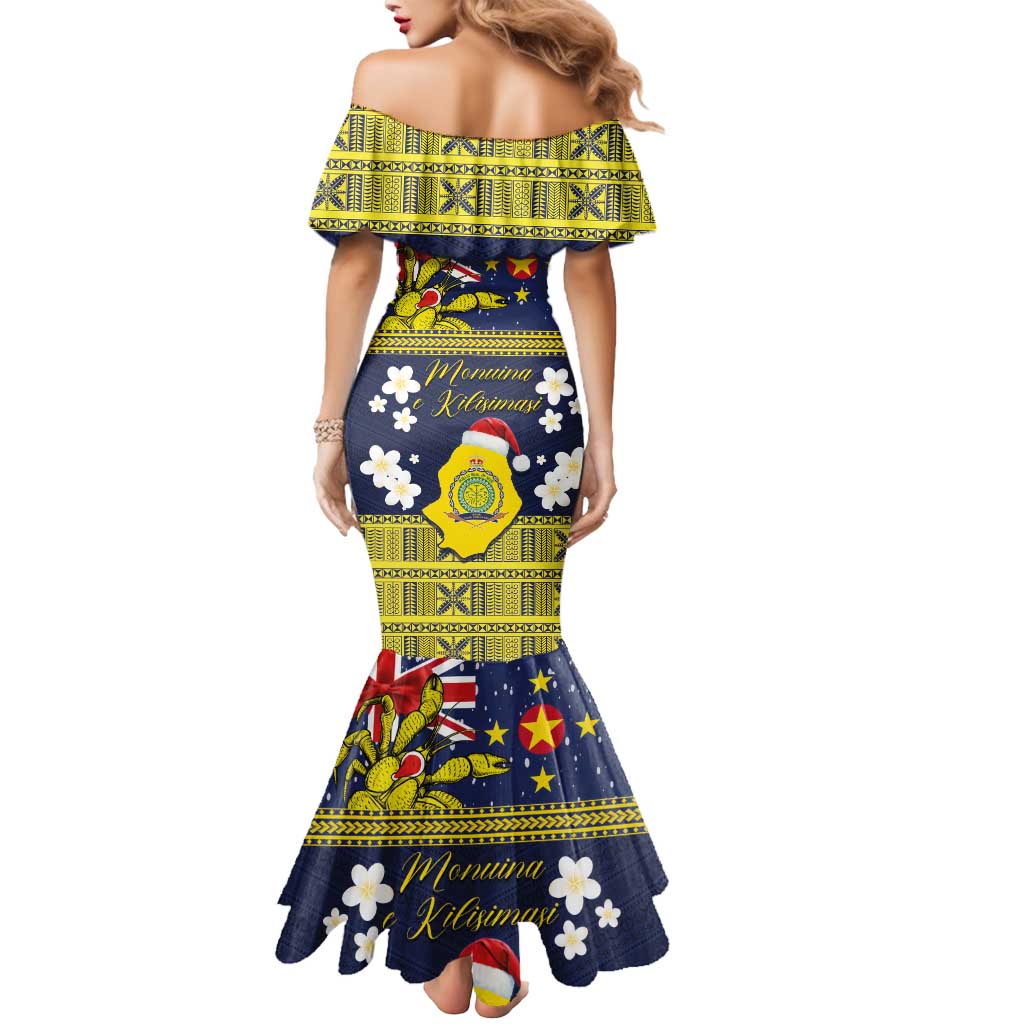 Niue Monuina e Kilisimasi Mermaid Dress Christmas Uga - Niue Map and Emblem with Hiapo Art Pattern LT03 - Polynesian Pride
