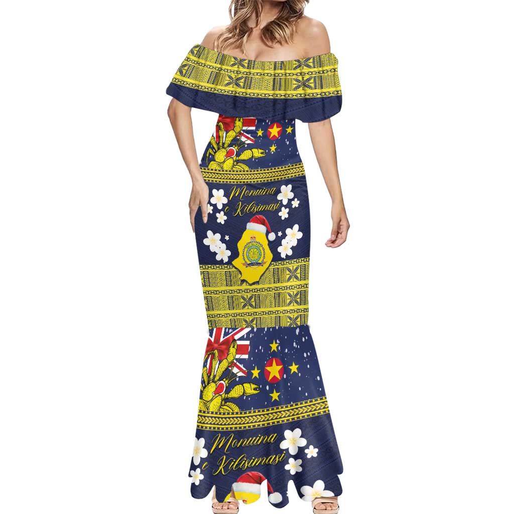 Niue Monuina e Kilisimasi Mermaid Dress Christmas Uga - Niue Map and Emblem with Hiapo Art Pattern LT03 - Polynesian Pride