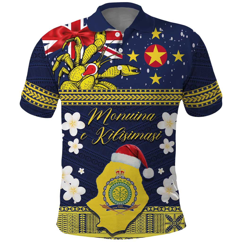 Niue Monuina e Kilisimasi Polo Shirt Christmas Uga - Niue Map and Emblem with Hiapo Art Pattern LT03 Yellow - Polynesian Pride