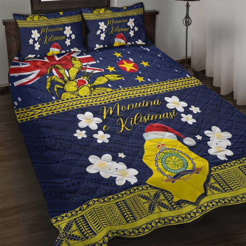 Niue Monuina e Kilisimasi Quilt Bed Set Christmas Uga - Niue Map and Emblem with Hiapo Art Pattern LT03 Yellow - Polynesian Pride