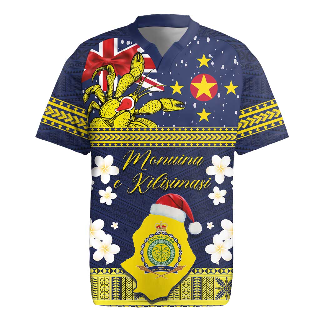 Niue Monuina e Kilisimasi Rugby Jersey Christmas Uga - Niue Map and Emblem with Hiapo Art Pattern LT03 Yellow - Polynesian Pride
