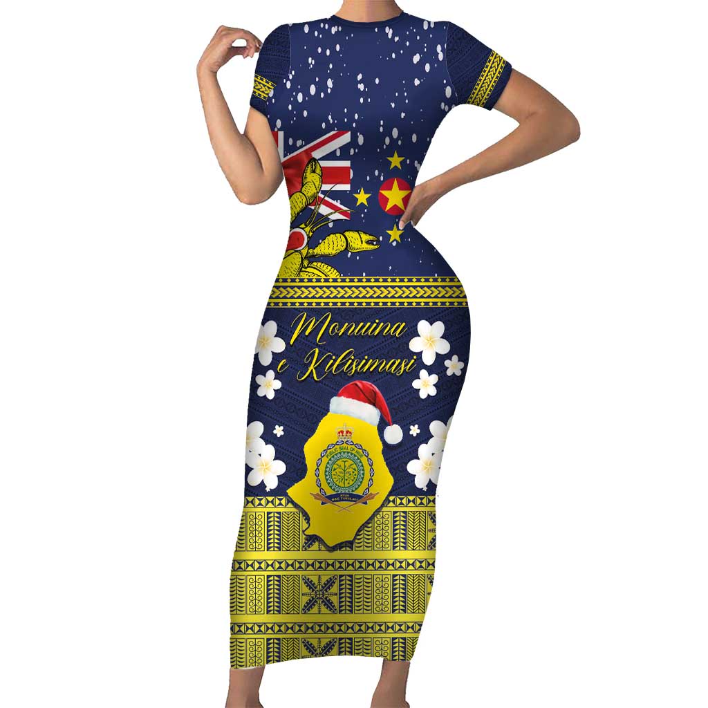 Niue Monuina e Kilisimasi Short Sleeve Bodycon Dress Christmas Uga - Niue Map and Emblem with Hiapo Art Pattern LT03 Long Dress Yellow - Polynesian Pride