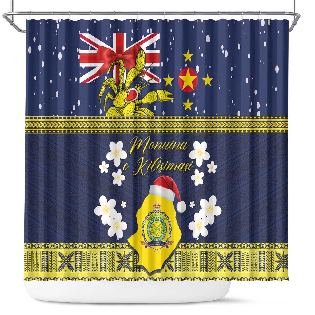 Niue Monuina e Kilisimasi Shower Curtain Christmas Uga - Niue Map and Emblem with Hiapo Art Pattern LT03 Yellow - Polynesian Pride