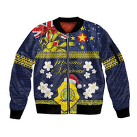 Niue Monuina e Kilisimasi Sleeve Zip Bomber Jacket Christmas Uga - Niue Map and Emblem with Hiapo Art Pattern LT03 Unisex Yellow - Polynesian Pride
