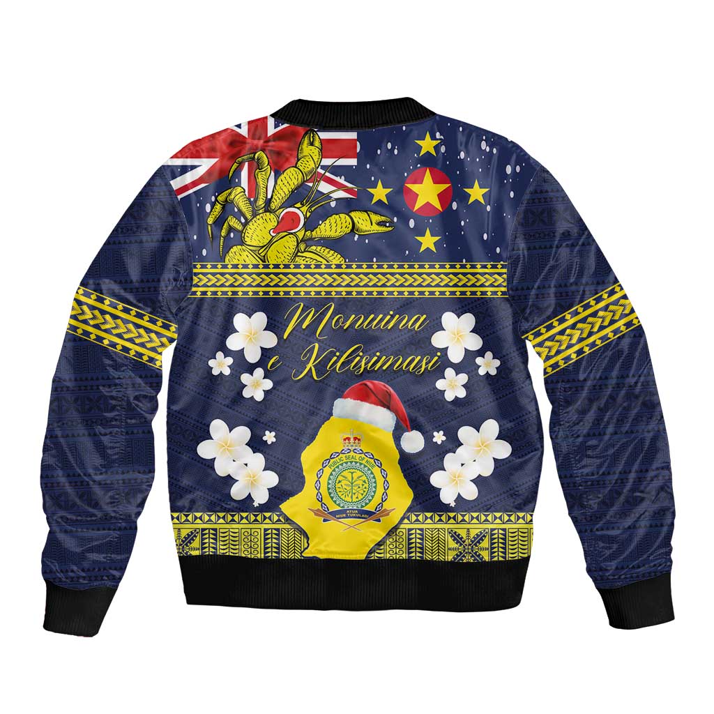 Niue Monuina e Kilisimasi Sleeve Zip Bomber Jacket Christmas Uga - Niue Map and Emblem with Hiapo Art Pattern LT03 - Polynesian Pride