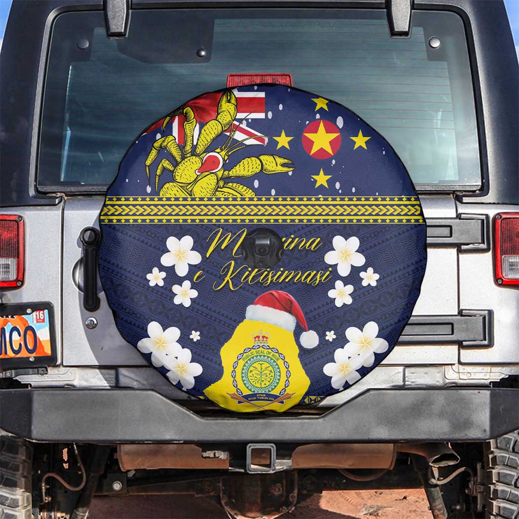 Niue Monuina e Kilisimasi Spare Tire Cover Christmas Uga - Niue Map and Emblem with Hiapo Art Pattern LT03 Yellow - Polynesian Pride