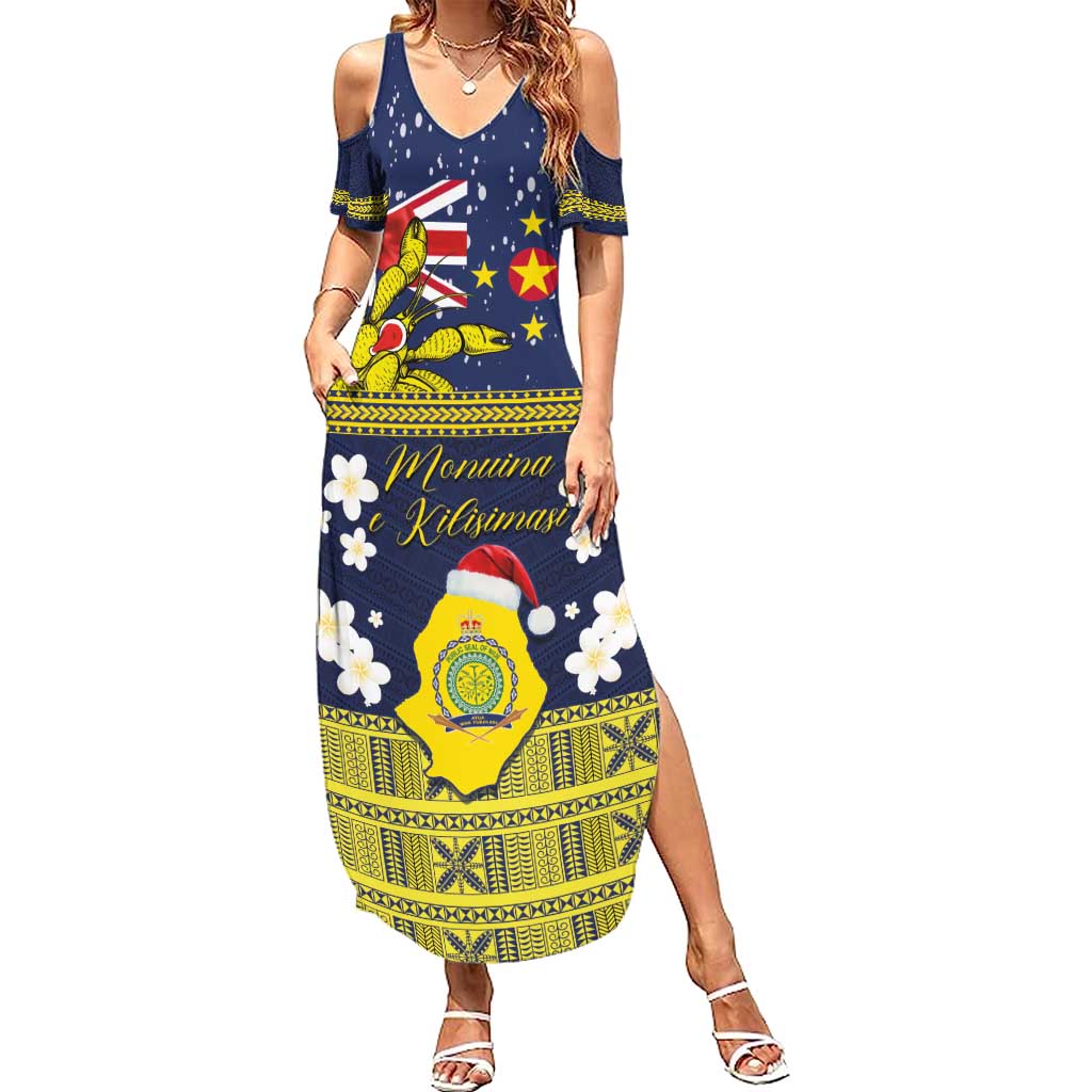 Niue Monuina e Kilisimasi Summer Maxi Dress Christmas Uga - Niue Map and Emblem with Hiapo Art Pattern LT03 Women Yellow - Polynesian Pride