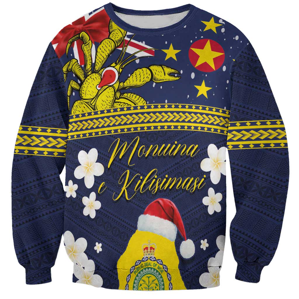 Niue Monuina e Kilisimasi Sweatshirt Christmas Uga - Niue Map and Emblem with Hiapo Art Pattern LT03 Unisex Yellow - Polynesian Pride