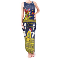Niue Monuina e Kilisimasi Tank Maxi Dress Christmas Uga - Niue Map and Emblem with Hiapo Art Pattern LT03 Women Yellow - Polynesian Pride