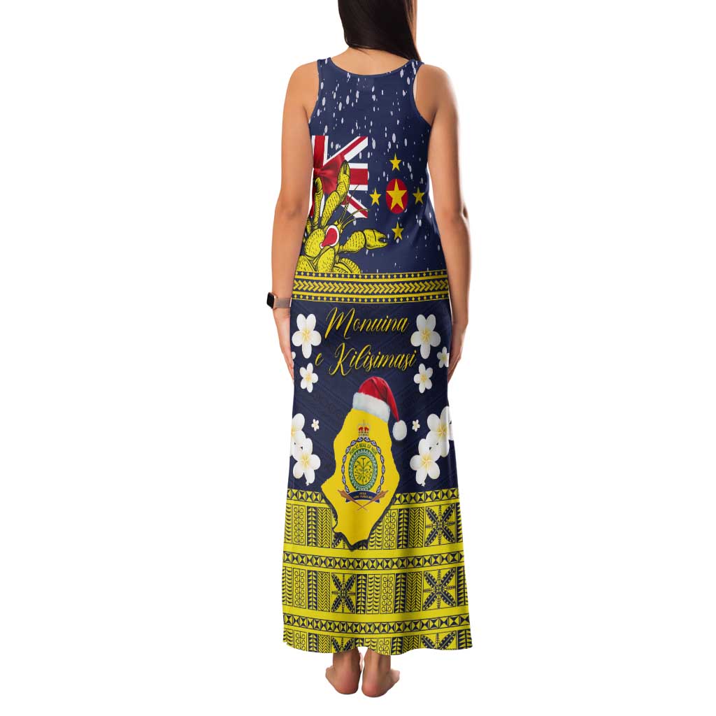 Niue Monuina e Kilisimasi Tank Maxi Dress Christmas Uga - Niue Map and Emblem with Hiapo Art Pattern LT03 - Polynesian Pride