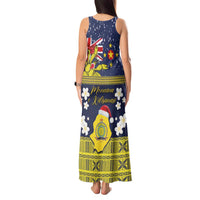 Niue Monuina e Kilisimasi Tank Maxi Dress Christmas Uga - Niue Map and Emblem with Hiapo Art Pattern LT03 - Polynesian Pride