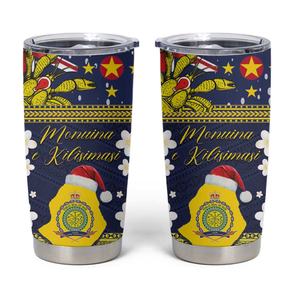 Niue Monuina e Kilisimasi Tumbler Cup Christmas Uga - Niue Map and Emblem with Hiapo Art Pattern LT03 Yellow - Polynesian Pride