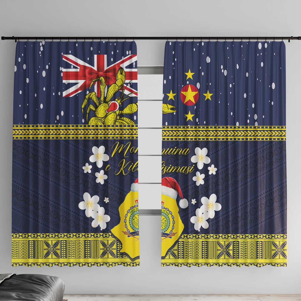 Niue Monuina e Kilisimasi Window Curtain Christmas Uga - Niue Map and Emblem with Hiapo Art Pattern LT03 With Hooks Yellow - Polynesian Pride