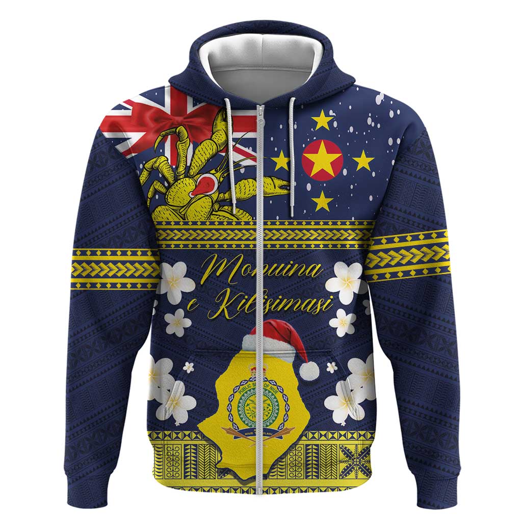 Niue Monuina e Kilisimasi Zip Hoodie Christmas Uga - Niue Map and Emblem with Hiapo Art Pattern LT03 Zip Hoodie Yellow - Polynesian Pride