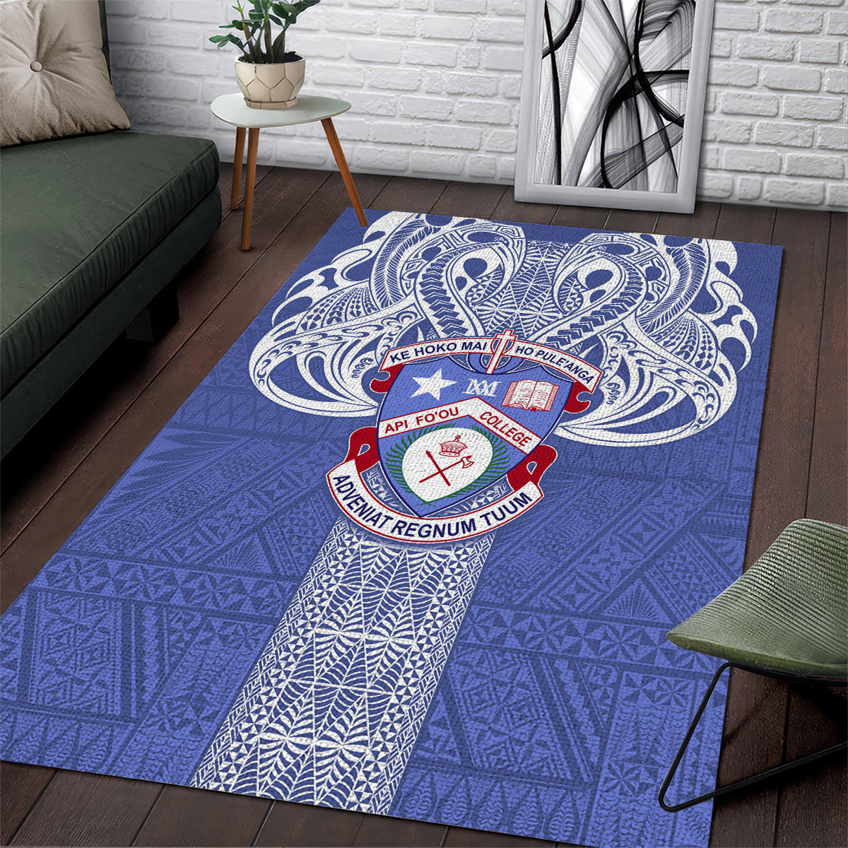 Tonga Apifoou School Area Rug Ngatu and Polynesian Pattern LT03 Blue - Polynesian Pride