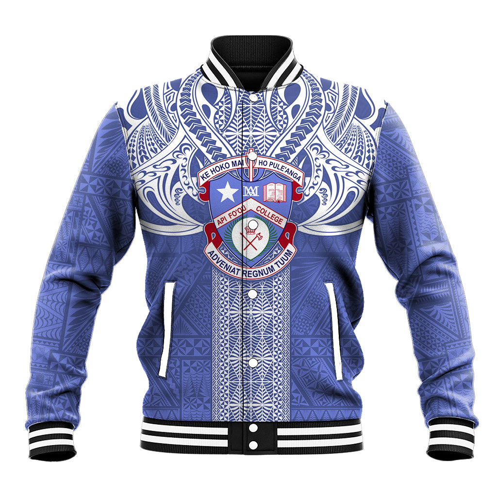 Tonga Apifoou School Baseball Jacket Ngatu and Polynesian Pattern LT03 Unisex Blue - Polynesian Pride