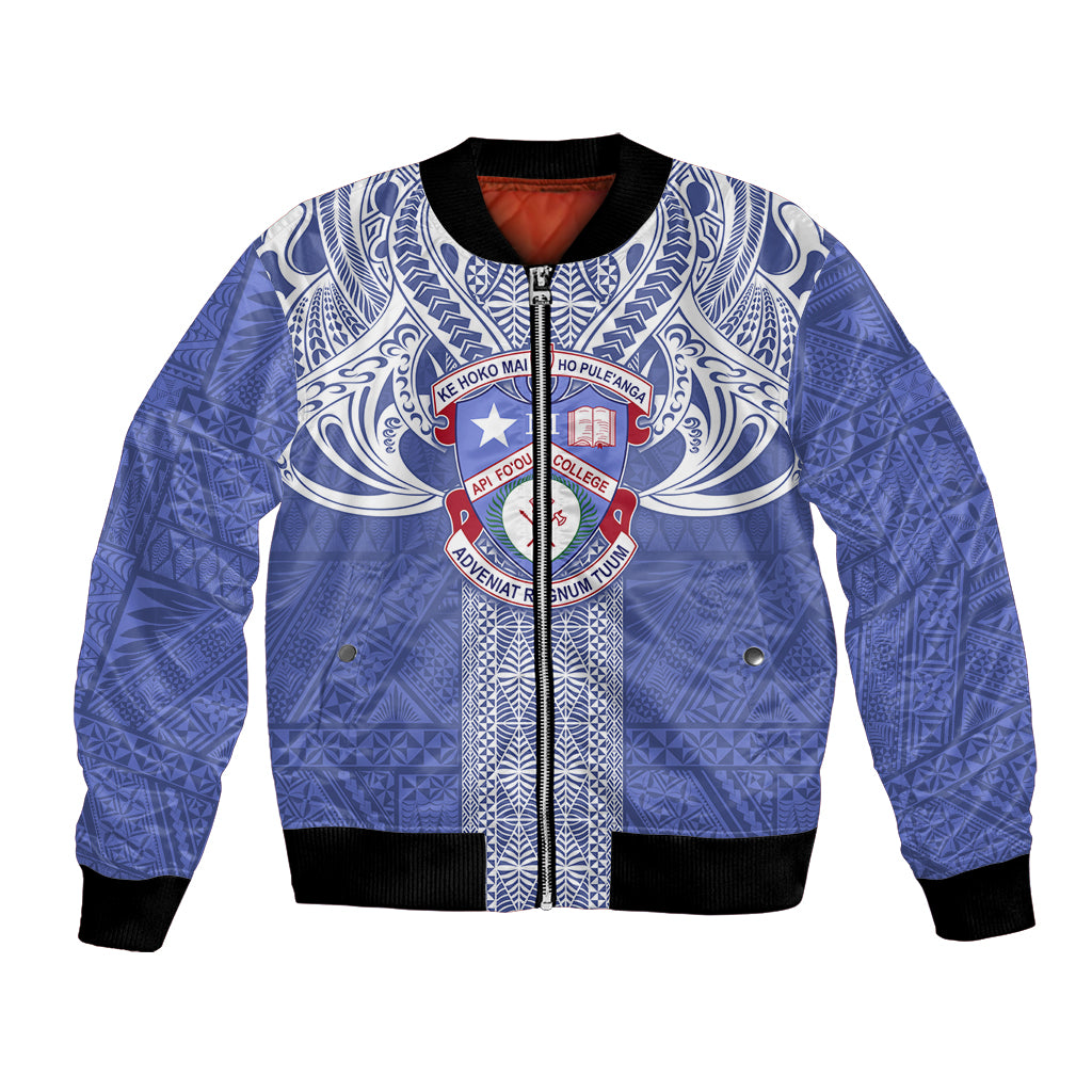 Tonga Apifoou School Bomber Jacket Ngatu and Polynesian Pattern LT03 Unisex Blue - Polynesian Pride