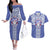 Tonga Apifoou School Couples Matching Off The Shoulder Long Sleeve Dress and Hawaiian Shirt Ngatu and Polynesian Pattern LT03 Blue - Polynesian Pride